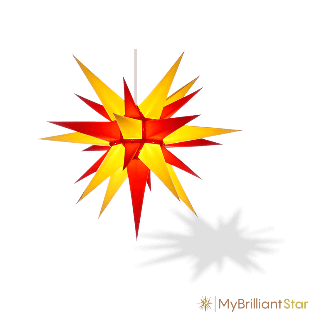 Original Herrnhut paper star, yellow / red, ~ 60 cm / 24 inch ø
