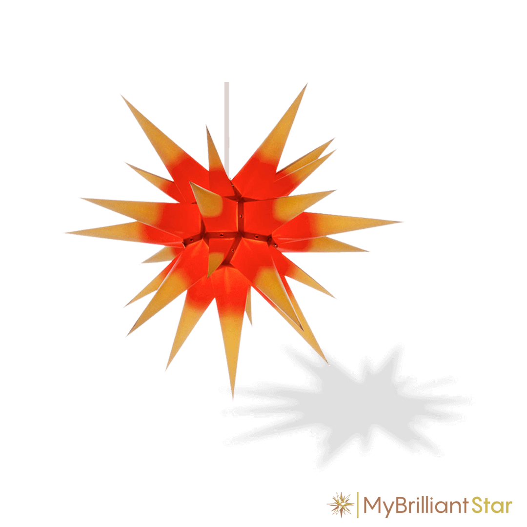 Original Herrnhut paper star, yellow / red center, ~ 60 cm / 24 inch ø