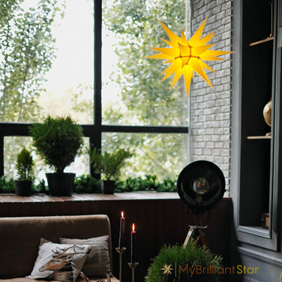 Original Herrnhut paper star, yellow, ~ 60 cm / 24 inch ø