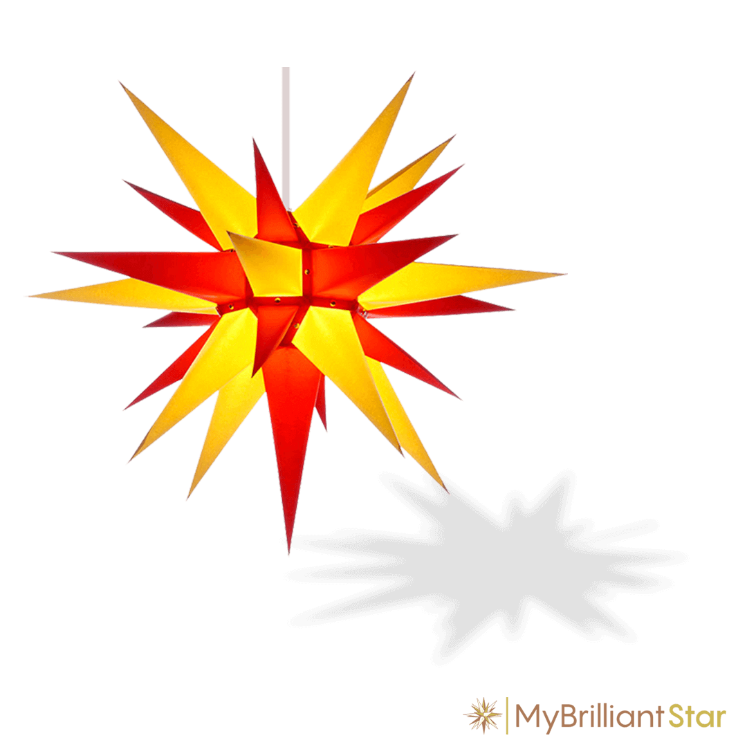 Original Herrnhut paper star, yellow / red, ~ 70 cm / 27 inch ø