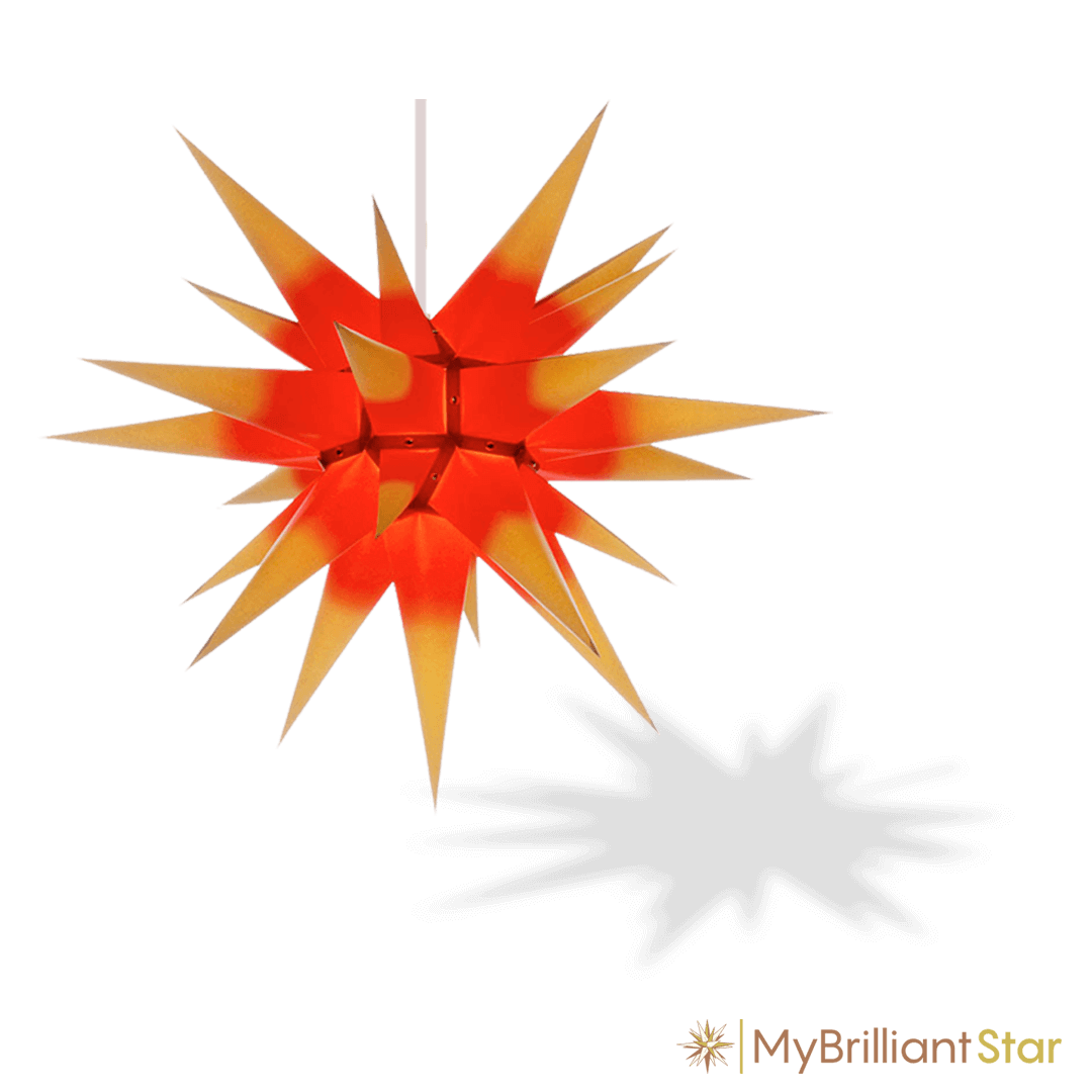 Original Herrnhut paper star, yellow / red center, ~ 70 cm / 27 inch ø