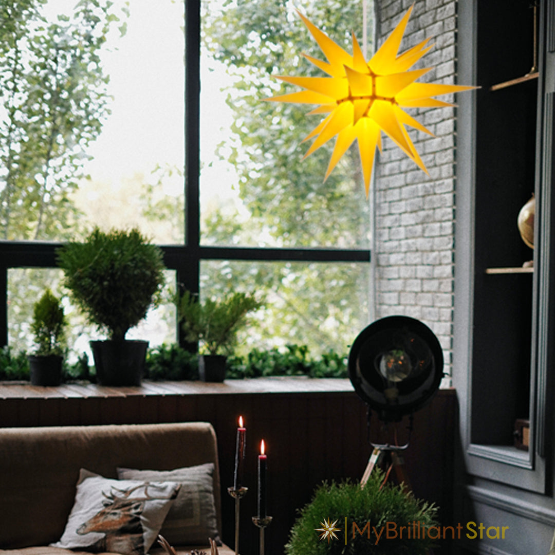 Original Herrnhut paper star, yellow, ~ 70 cm / 27 inch ø