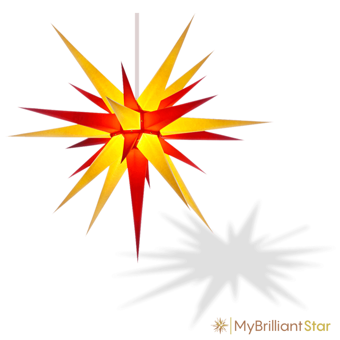 Original Herrnhut paper star, yellow / red, ~ 80 cm / 32 inch