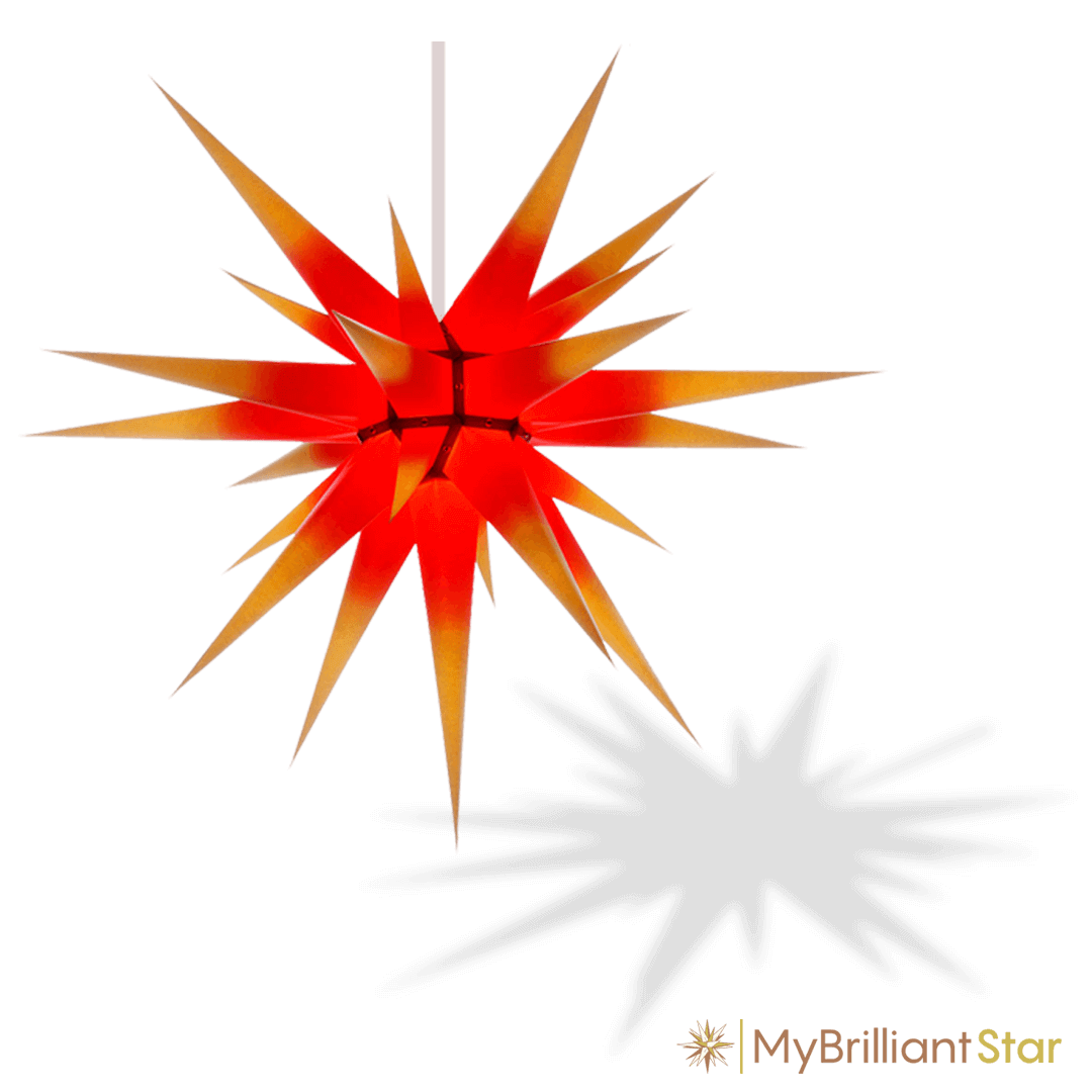 Original Herrnhut paper star, yellow / red center, ~ 80 cm / 32 inch ø