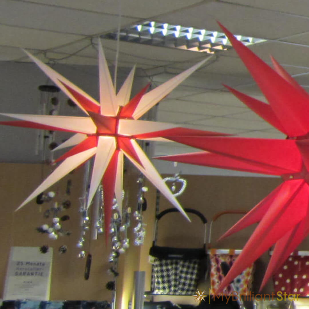 Original Herrnhut paper star, white / red, ~ 80 cm / 32 inch ø